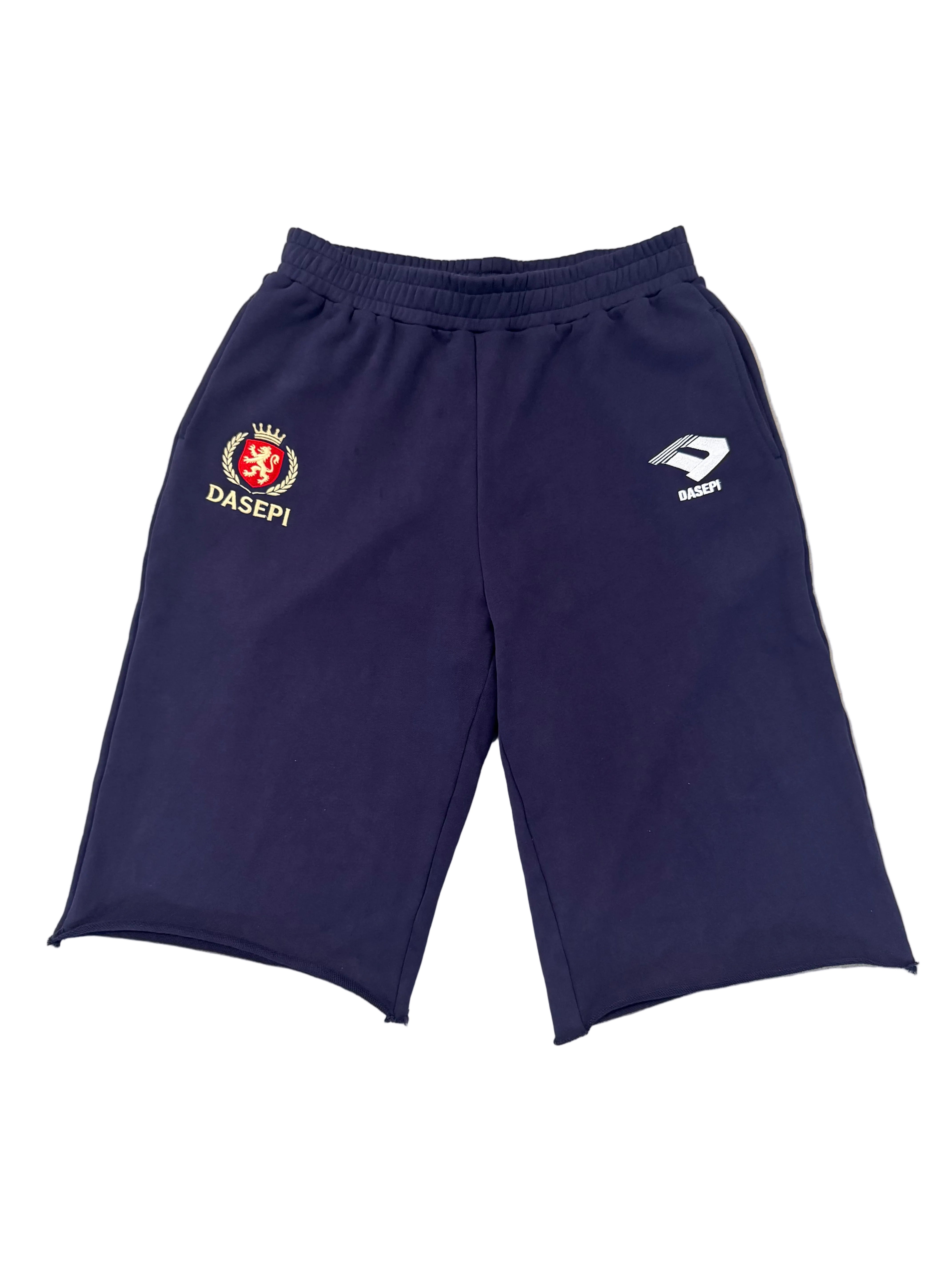 NAVY BLUE CROWN CLUB 3/4 SWEAT SHORTS